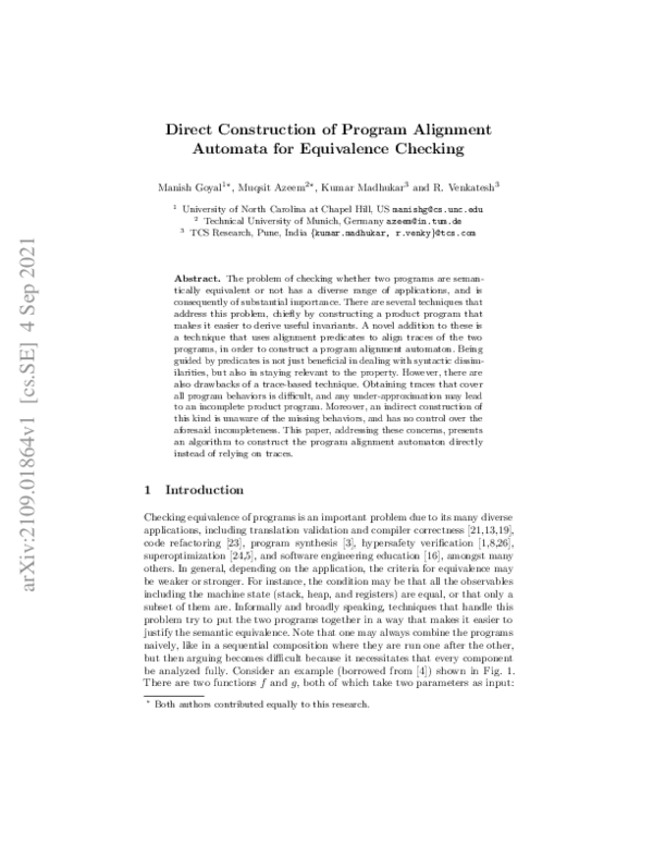 (PDF) Direct Construction of Program Alignment Automata for Equivalence ...