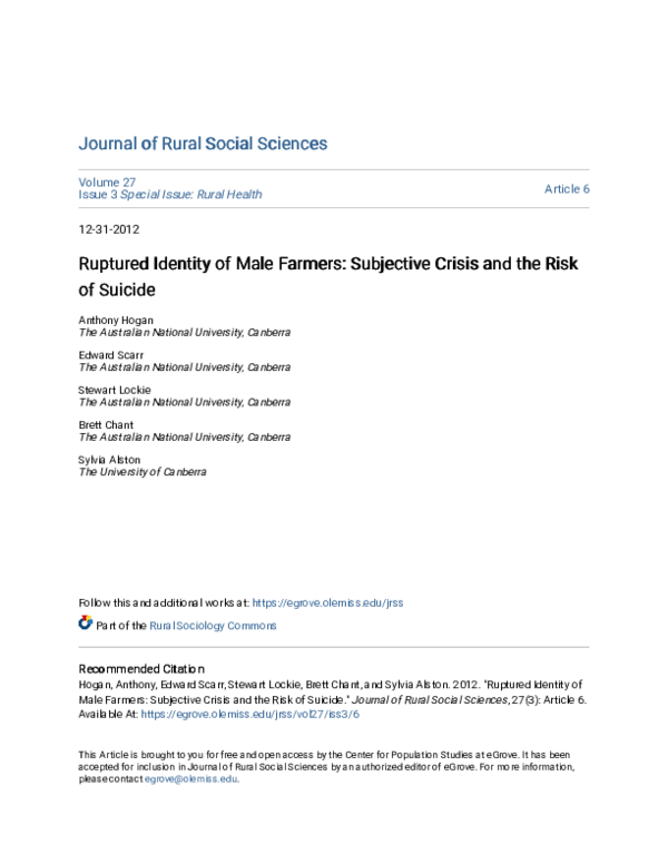 (PDF) Ruptured Identity of Male Farmers: Subjective Crisis and the Risk ...