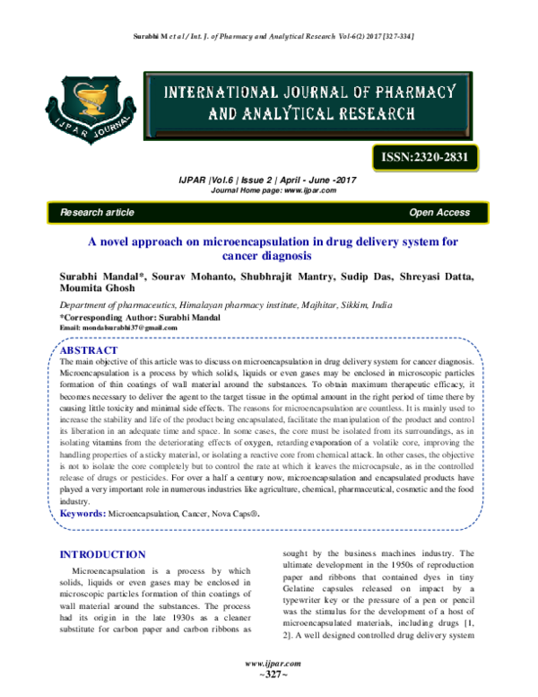 (PDF) A novel approach on microencapsulation in drug delivery system ...