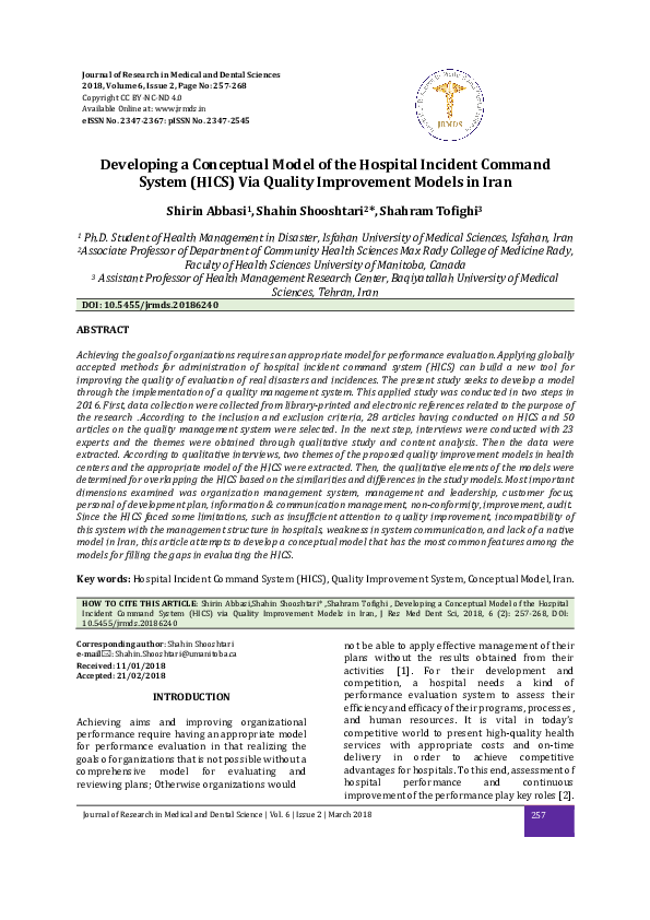 (PDF) Developing a Conceptual Model of the Hospital Incident Command ...