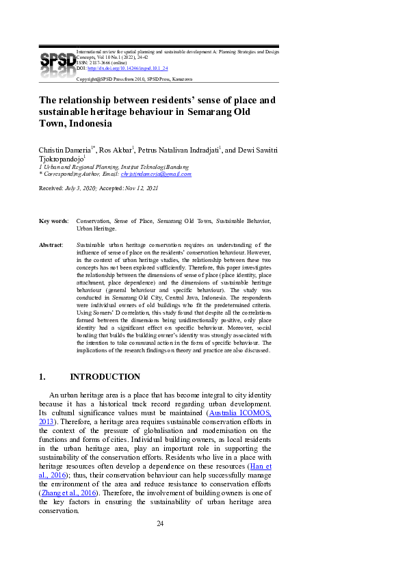 (PDF) The relationship between residents’ sense of place and ...