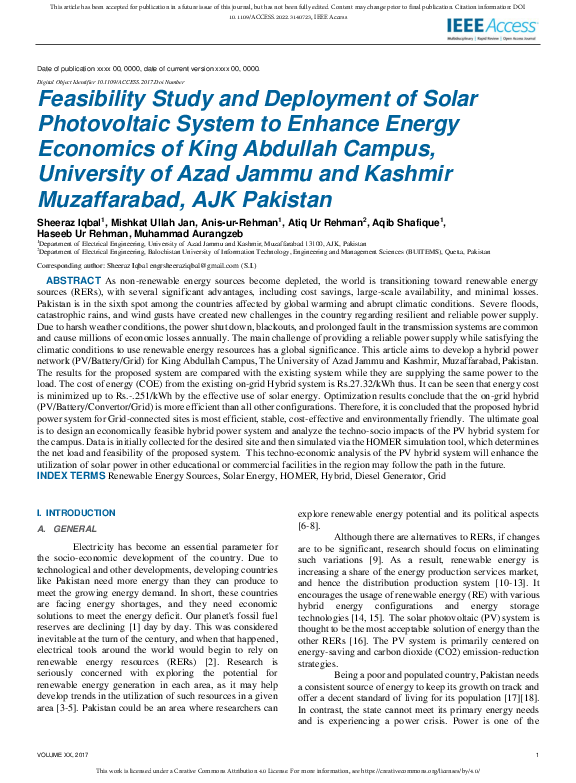 (PDF) Feasibility Study and Deployment of Solar Photovoltaic System to ...