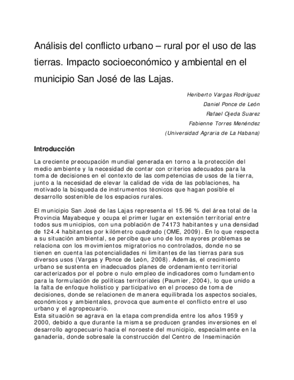 (PDF) Análisis del conflicto urbano – rural por el uso de las tierras ...