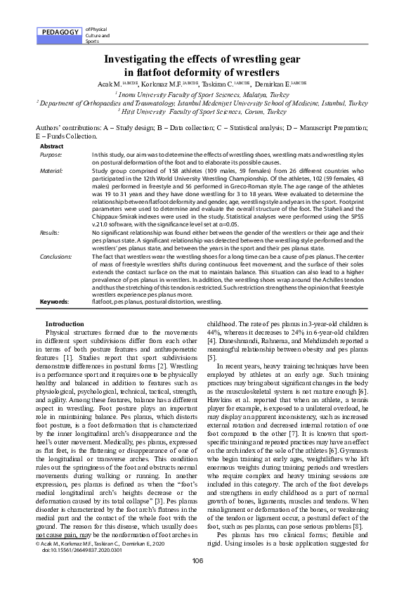 (PDF) Investigating the effects of wrestling gear in flatfoot deformity