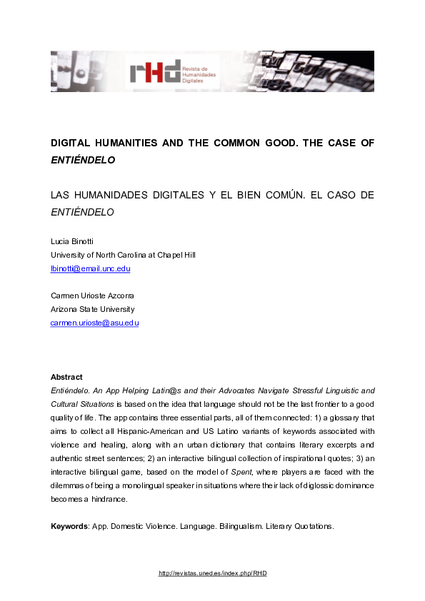 (PDF) Digital Humanities and the Common Good