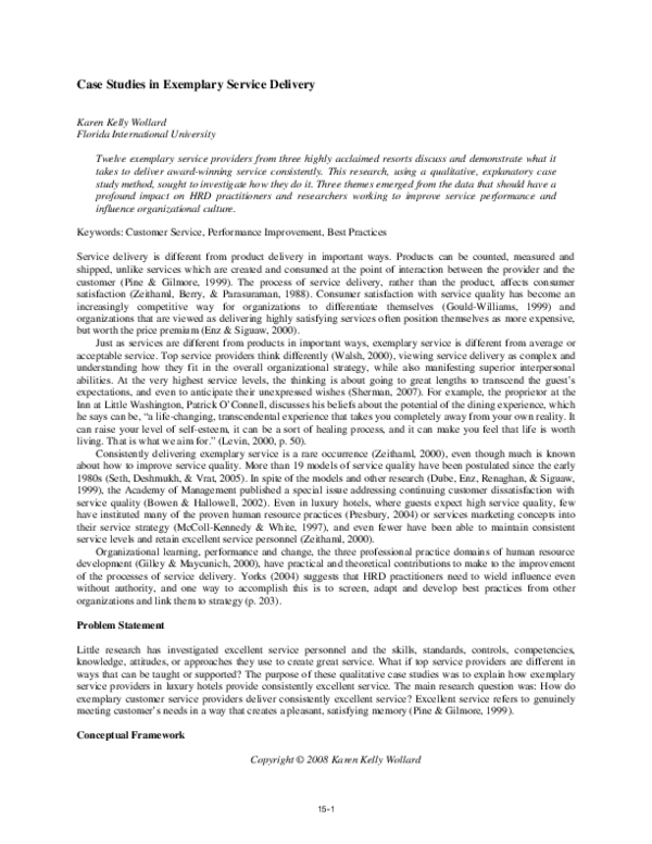 (PDF) Case Studies in Exemplary Service Delivery
