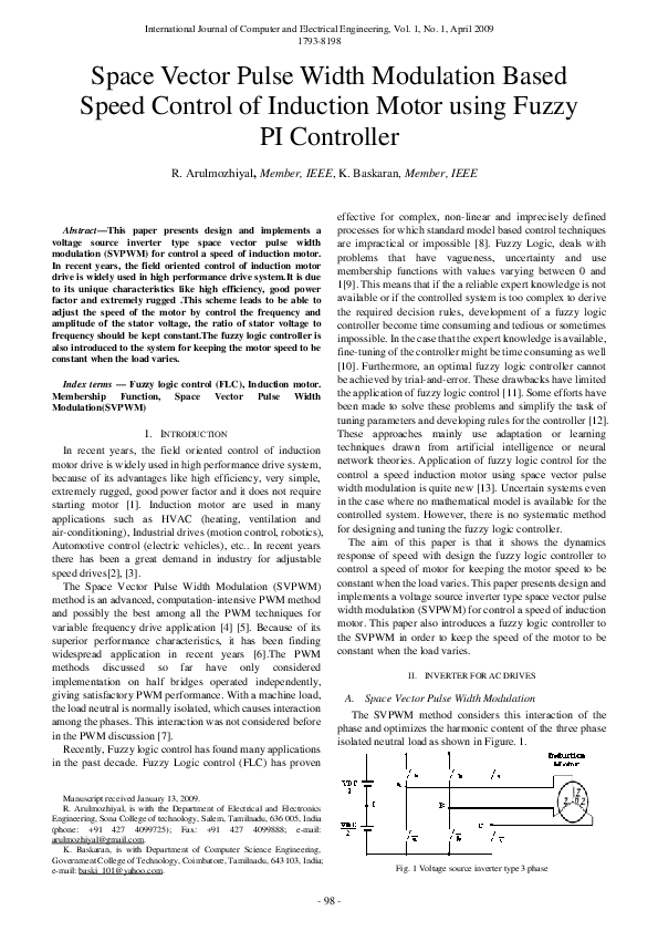 (PDF) Space vector pulse width modulation based speed control of ...