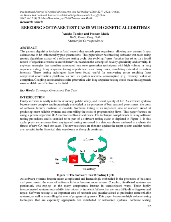 (PDF) Breeding Software Test Cases with Genetic Algorithms