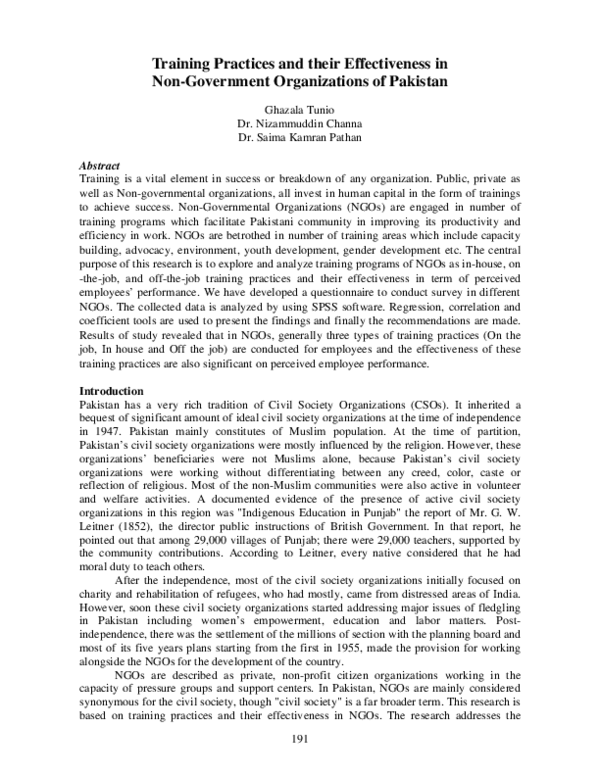 (PDF) Training Practices and their Effectiveness in Non-Government ...