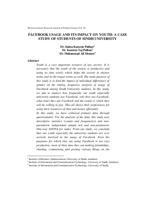(PDF) Facebook Usage And Its Impact On Youth: A Case Study Of Students ...