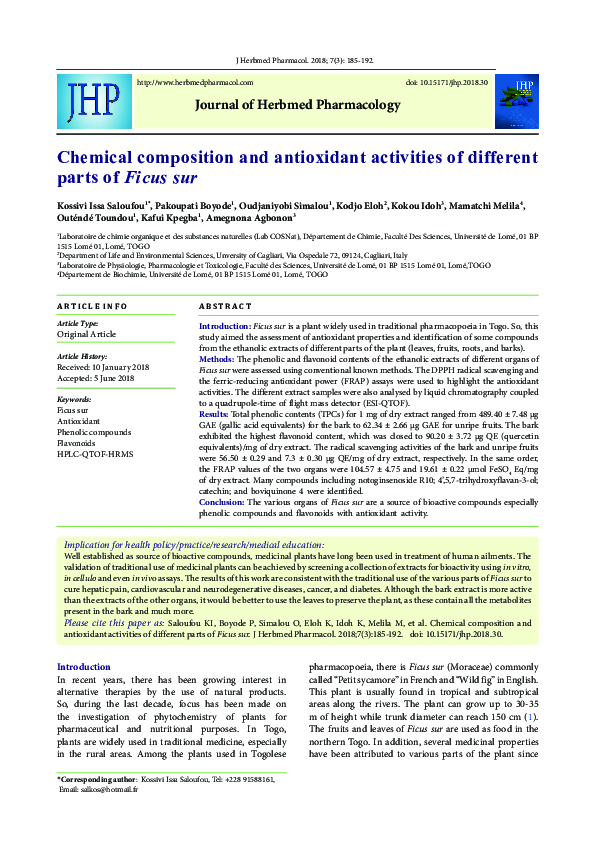 (PDF) Chemical composition and antioxidant activity of some Morus species