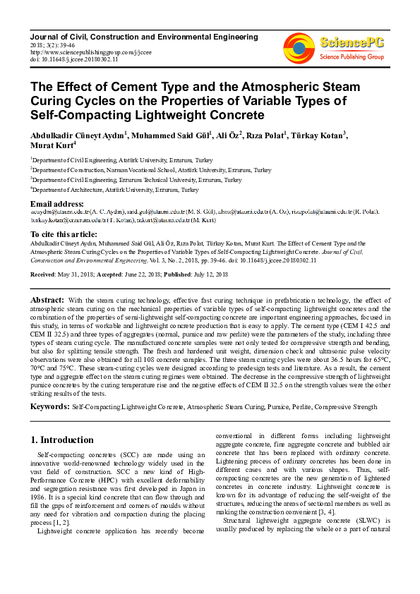(PDF) The Effect of Cement Type and the Atmospheric Steam Curing Cycles ...
