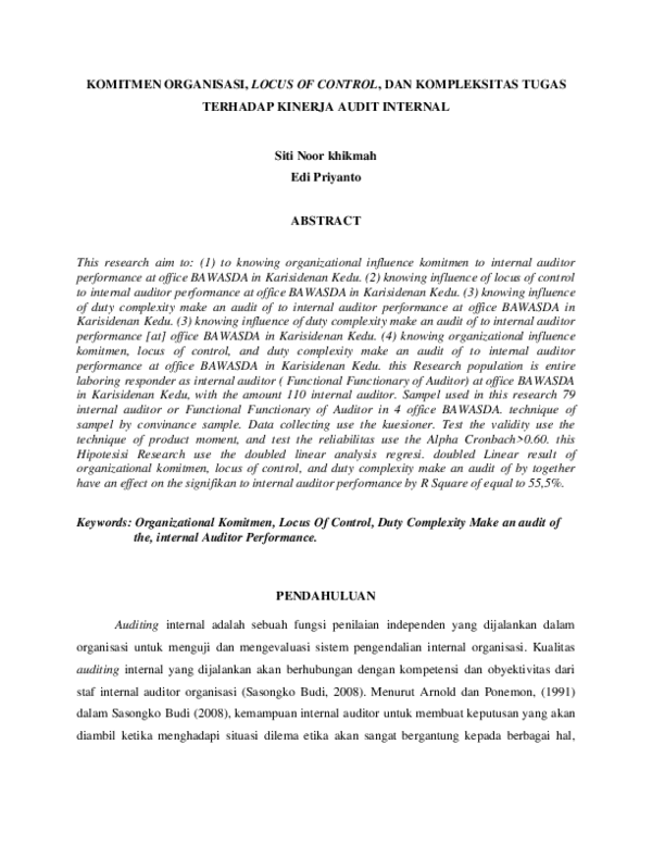 (PDF) Komitmen Organisasi, Locus Of Control, dan Kompleksitas Tugas ...