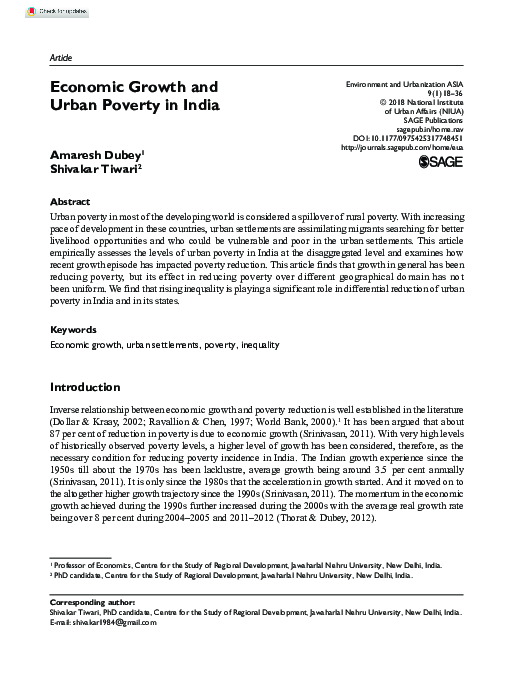 (PDF) Economic Growth and Urban Poverty in India