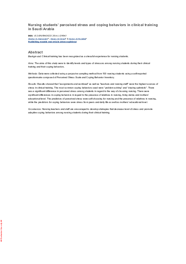 (PDF) Nursing students’ perceived stress and coping behaviors in ...