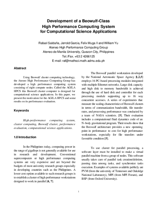 PDF) Development of a Beowulf-Class High Performance Computing 