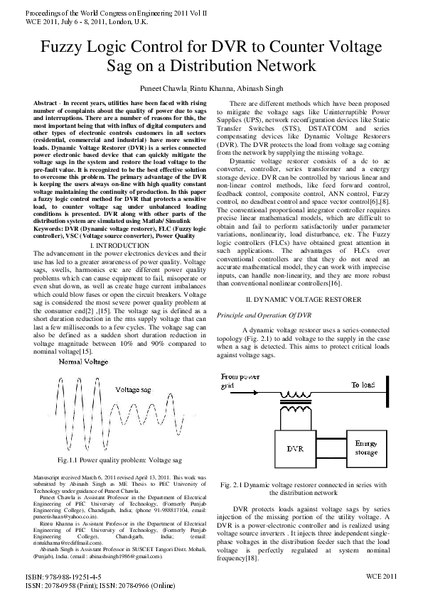 (PDF) Fuzzy Logic Control for DVR to Counter Voltage Sag on a ...