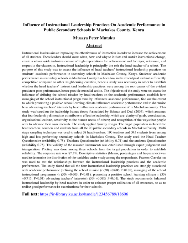 (PDF) Influence of instructional leadership practices on academic ...
