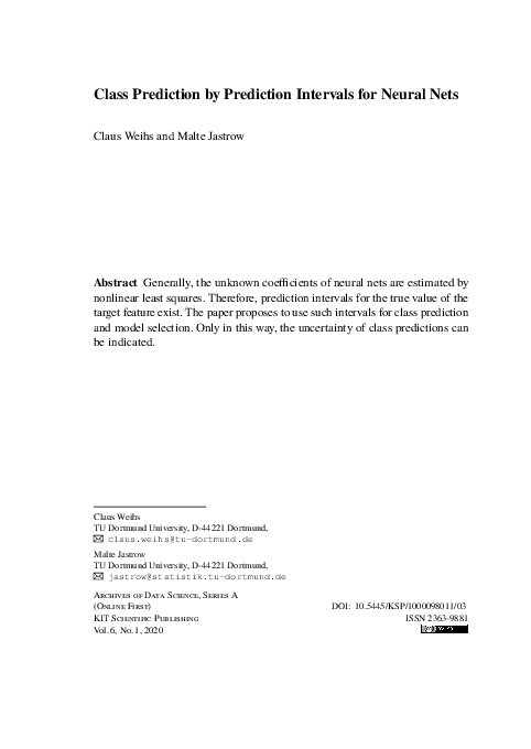 (PDF) Class Prediction by Prediction Intervals for Neural Nets
