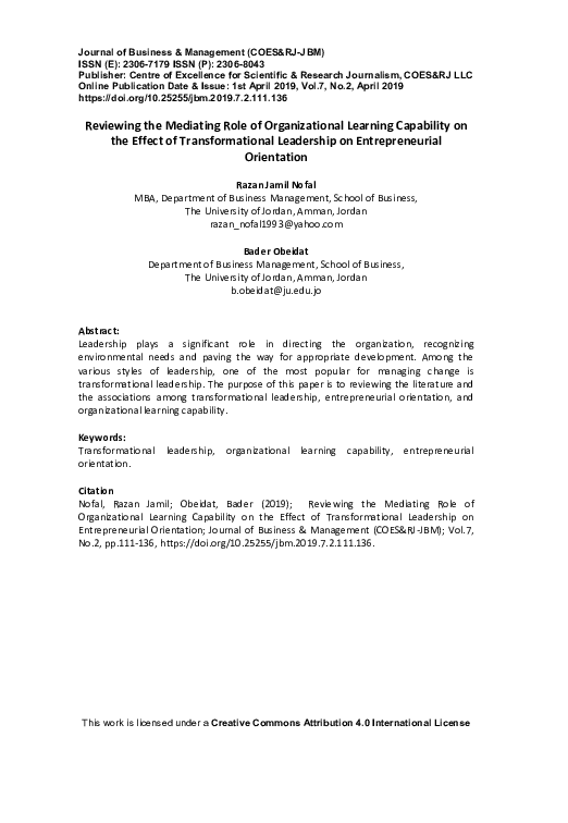 (PDF) Reviewing the Mediating Role of Organizational Learning ...