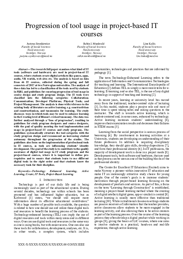 (PDF) Progression of tool usage in project-based IT courses