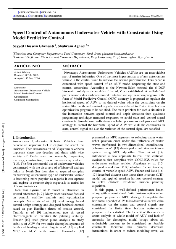 (PDF) Speed Control of Autonomous Underwater Vehicle with Constraints ...
