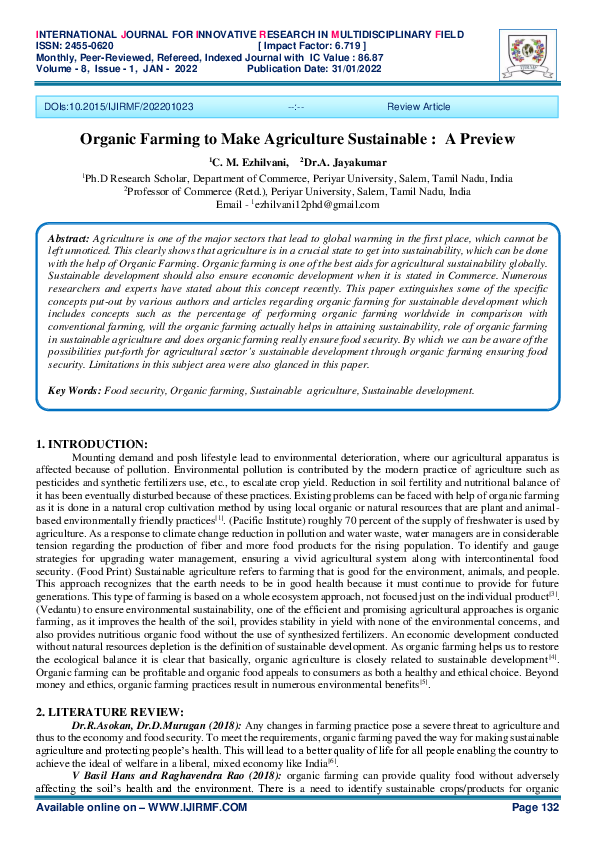 (PDF) Organic Farming to Make Agriculture Sustainable : A Preview