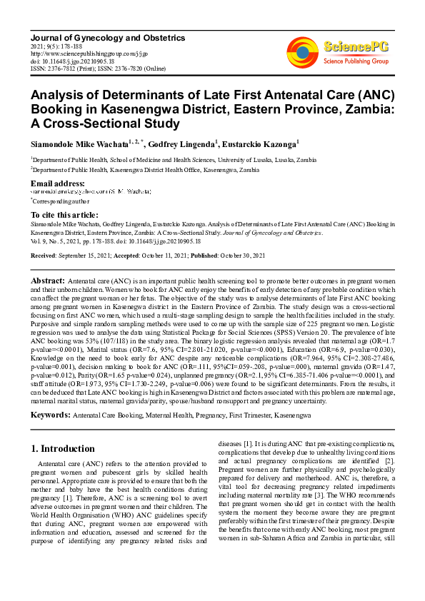 (PDF) Analysis of Determinants of Late First Antenatal Care (ANC ...