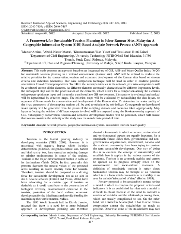 (PDF) A Framework for Sustainable Tourism Planning in Johor Ramsar ...