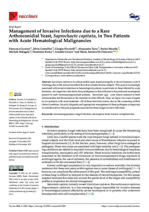(PDF) Management of Invasive Infections due to a Rare Arthroconidial ...