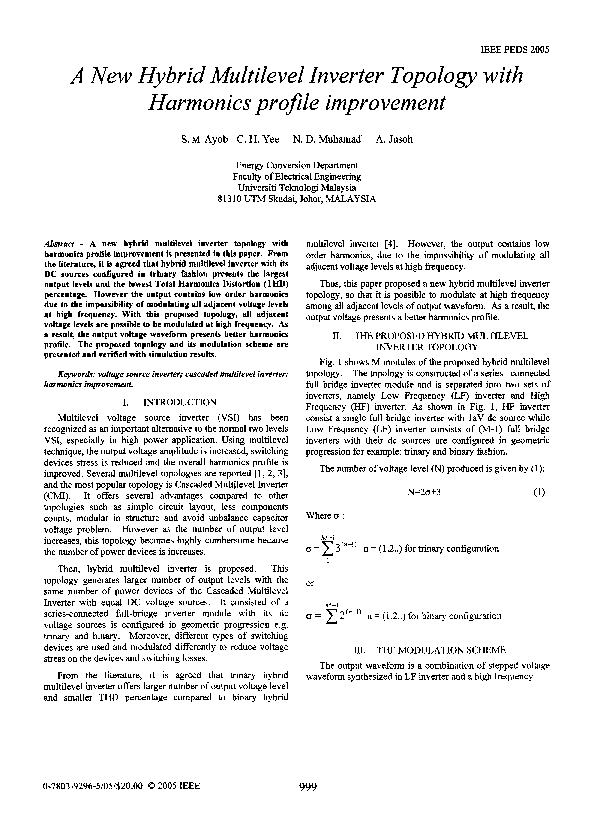 (PDF) A new hybrid multilevel inverter topology with harmonics profile ...