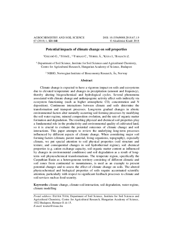 (PDF) Potential impacts of climate change on soil properties