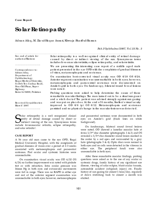 (PDF) Solar retinopathy