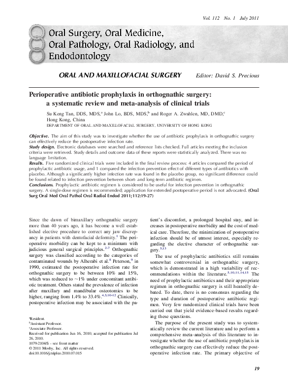 (PDF) Perioperative antibiotic prophylaxis in orthognathic surgery: A ...