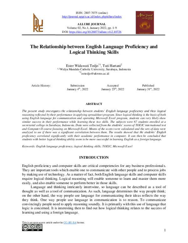 (PDF) The Relationship between English Language Proficiency and Logical ...