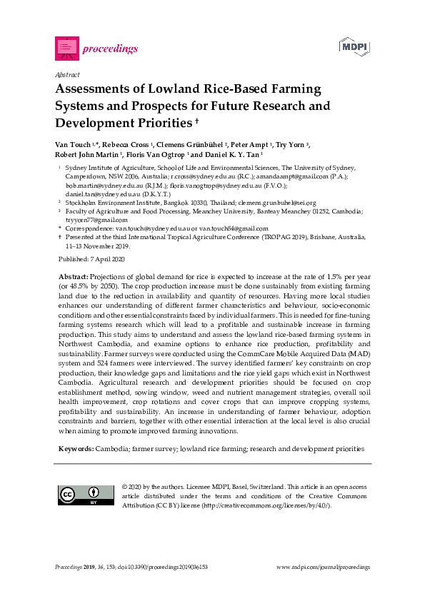(PDF) Assessments of Lowland Rice-Based Farming Systems and Prospects ...