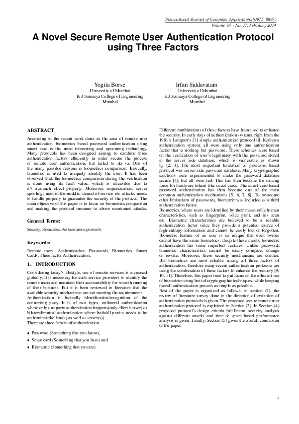 (PDF) A Novel Secure Remote User Authentication Protocol using Three ...
