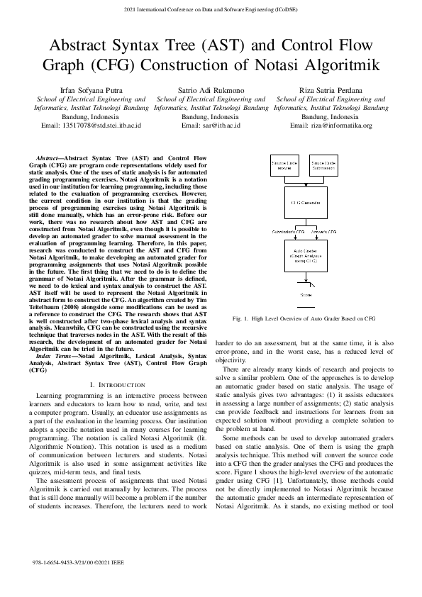 (PDF) Abstract Syntax Tree (AST) and Control Flow Graph (CFG ...