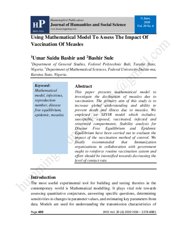 (PDF) Using Mathematical Model To Assess The Impact Of Vaccination Of ...