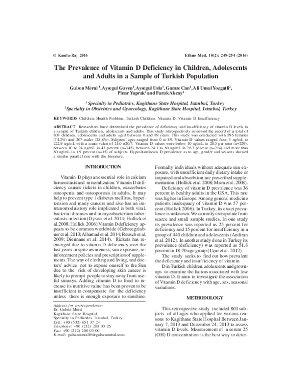 (PDF) The Prevalence of Vitamin D Deficiency in Children, Adolescents ...