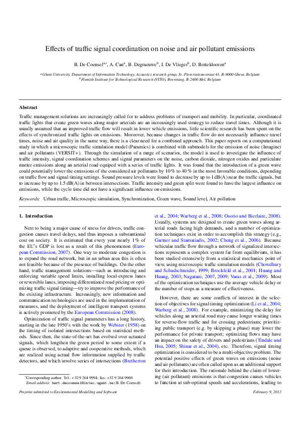(PDF) Effects of traffic signal coordination on noise and air pollutant ...