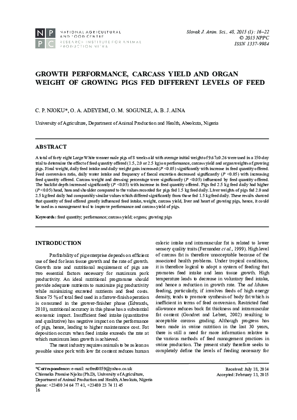 (PDF) Growth performance, carcass yield and organ weight of growing ...