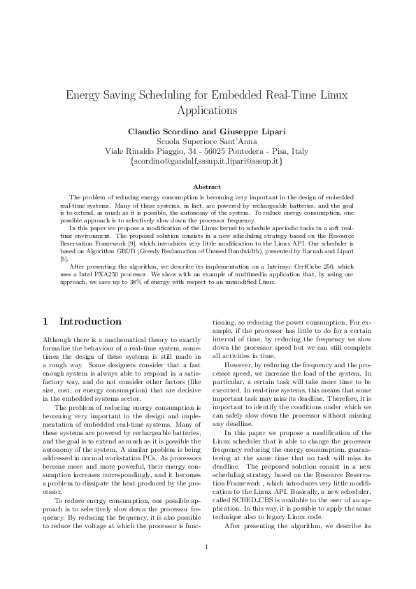 (PDF) Energy Saving Scheduling for Embedded Real-Time Linux Applications