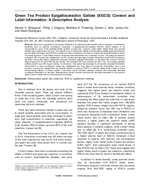 (PDF) Green Tea Product Epigallocatechin Gallate (EGCG) Content and ...