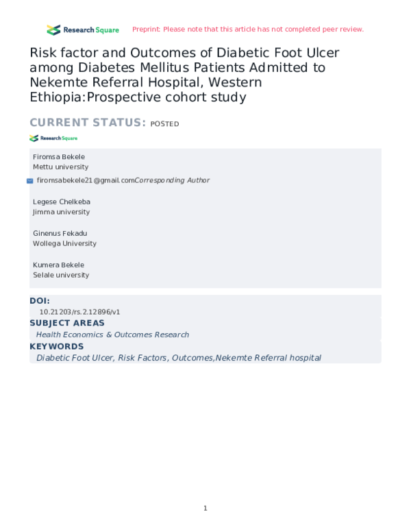 (PDF) Risk factor and Outcomes of Diabetic Foot Ulcer among Diabetes ...