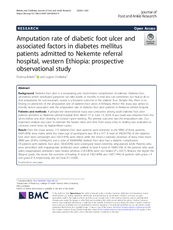 (PDF) Amputation rate of diabetic foot ulcer and associated factors in ...