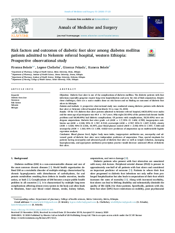 (PDF) Risk factors and outcomes of diabetic foot ulcer among diabetes ...