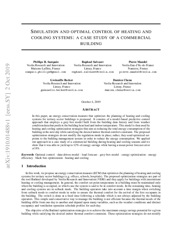 (PDF) Simulation and optimal control of heating and cooling systems: a ...