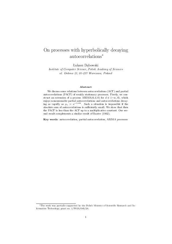 (PDF) On processes with hyperbolically decaying autocorrelations