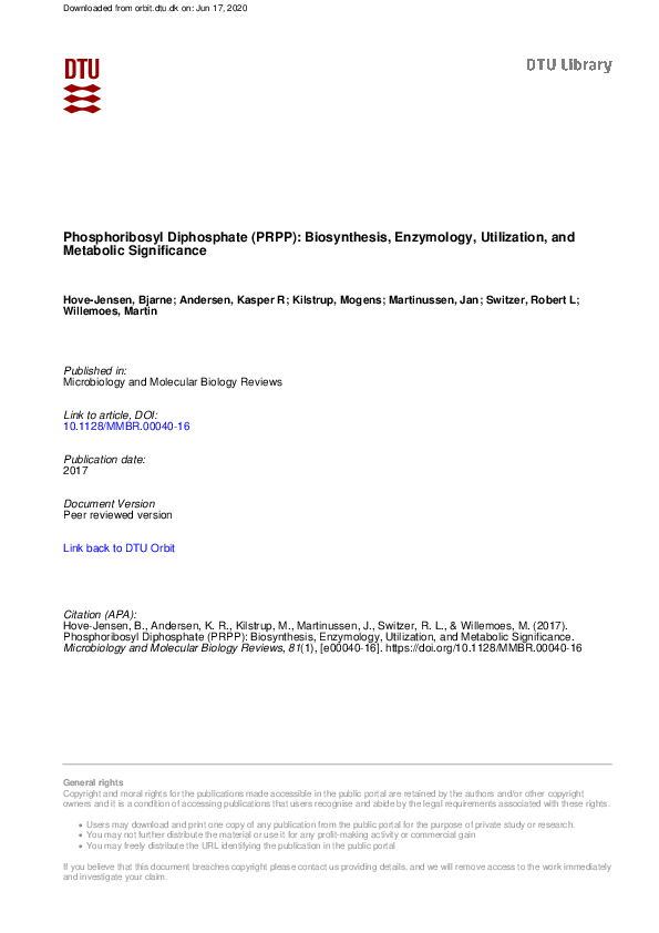(PDF) Phosphoribosyl Diphosphate (PRPP): Biosynthesis, Enzymology ...